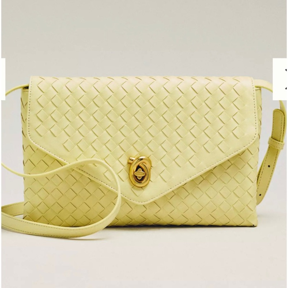 Anthropologie Foldover Woven Clutch convertible crossbody un butter yellow